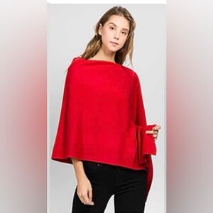 Red Soft and Cozy Poncho Cashmere-like